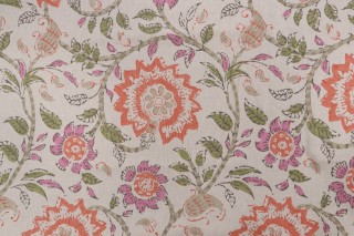 Thibaut Sevita F964113 Printed Linen Blend Drapery Fabric in Fuchsia and Coral