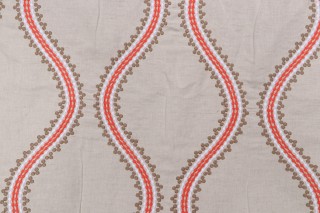Thibaut Juniper Ogee W764106 Embroidered Drapery Fabric in Coral and Stone