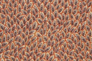 Grey Watkins Les Feuilles Printed Linen Drapery Fabric in Red/Grey for Scalamandre