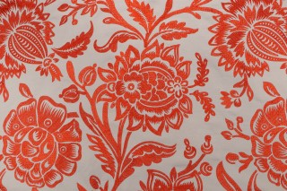 Anna French Rivera W713047 Embroidered Drapery Fabric in Coral on Flax for Thibaut