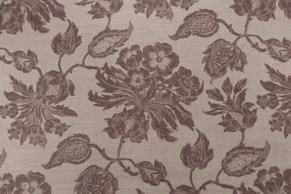 Thibaut Helena F94104 Printed Linen Drapery Fabric in Brown