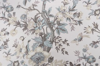 Thibaut Nemour F936131 Printed Linen Blend Drapery Fabric in Beige and Aqua