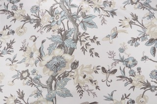 Thibaut Nemour F936131 Printed Linen Blend Drapery Fabric in Beige and Aqua