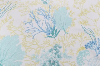 Thibaut Molokini F95735 Printed Cotton Drapery Fabric in Aqua and Green