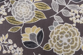 Thibaut Sulu F913010 Printed Linen Blend Drapery Fabric in Charcoal