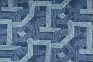 Robert Allen Contour Lines Printed Cotton Drapery Fabric in Lapis