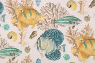 Stof Fabrics Discus Printed Cotton Drapery Fabric in Bleu