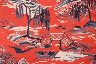Hamilton Yama Printed Cotton Drapery Fabric in Pomegranate