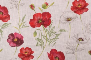 Stof France Papavero Toile Ramie Printed Drapery Fabric in Rouge