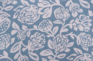 Robert Allen Cutwork Floral Printed Cotton Drapery Fabric in Cove