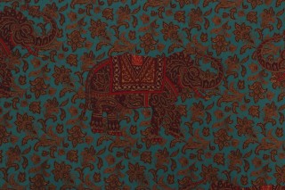 Grey Watkins Elephanta Hand-Printed Cotton Drapery Fabric in Persian Green for Scalamandre