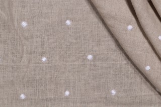Thibaut Sheer Dot AW7859 Embroidered Linen Drapery Fabric in Natural and White