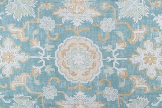 Thibaut Mahal F964134 Printed Linen Blend Drapery Fabric in Aqua