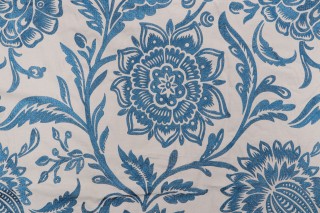 Thibaut Rivera W713025 Embroidered Drapery Fabric in Blue and Cream