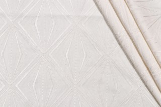 1 Yard Diamond Embroidered Cotton Decorator Fabric in Creme
