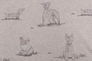 PK Lifestyles Dog Days Embroidered Drapery Fabric in Linen 
