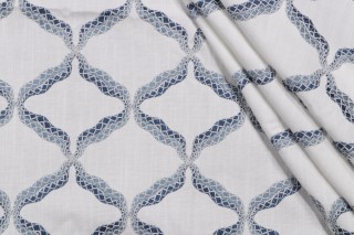 Valiant Fabrics Reign Embroidered Drapery Fabric in Nautic 