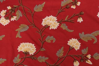 Scalamandre Jaya Crewel Embroidered Drapery Fabric in Red