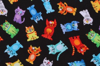 Gail Cadden Fabrics of SoHo Live Love Meow - Tossed Rainbow Cats Printed Cotton Craft Fabric in Brite for Timeless Treasures 