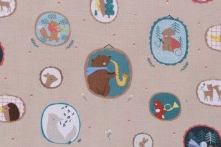 Dear Stella Forest Melody - Wall Of Frame Printed Cotton Craft Fabric in Praline 