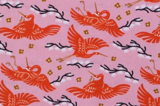 Faye Guanipa Take Me To Tokyo - Cranes Printed Cotton Craft Fabric in Pink for Dear Stella 