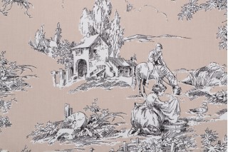 Thibaut La Fontaine F97342 Printed Cotton Drapery Fabric in Black on Taupe