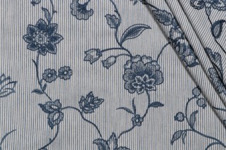 PK Lifestyles Homestead Embroidered Drapery Fabric in Indigo 