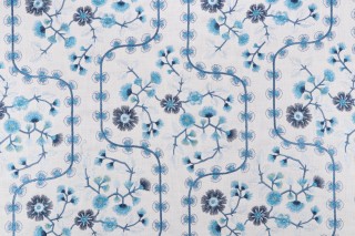 PK Lifestyles Flower Shower Embroidered Drapery Fabric in Azure 