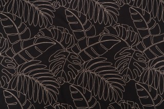 Tommy Bahama Monstera Embroidered Drapery Fabric in Ebony 