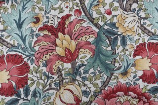 Hamilton Abbey Printed Cotton Drapery Fabric in Azalea 