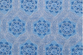 PK Lifestyles Trinket Printed Cotton Drapery Fabric in Aegean