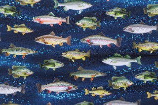 Timeless Treasures Fish Printed Cotton Craft Fabric in Blue