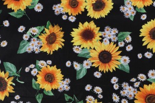 Timeless Treasures Advice From A Sunflower - Sunflowers & Daisies Bouquet Printed Cotton Craft Fabric in Black