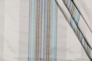 Scalamandre Rigato Imberline Moire Decorator Fabric in White/Aqua