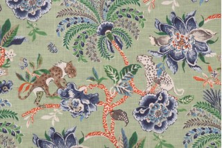 Williamsburg Braganza Printed Linen Blend Drapery Fabric in Endive