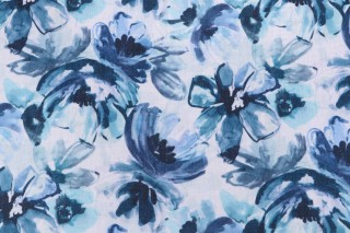 Crypton Florescence High Performance Printed Decorator Fabric in Indigo on Linen