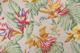 Grey Watkins Key West Hand-Printed Cotton Drapery Fabric in Cream for Scalamandre