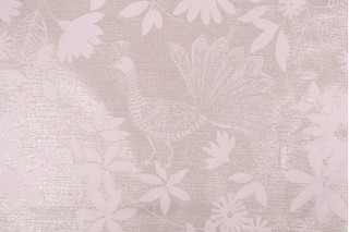 Kaufmann Iridescent Peacock Printed Cotton Drapery Fabric in Silver