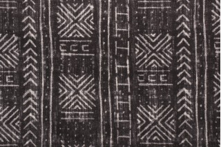 Genevieve Gorder Mali Mud Cloth Printed Polyester Outdoor Fabric in Ebony