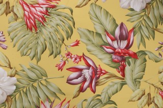 Grey Watkins Key West Hand-Printed Cotton Drapery Fabric in Yellow for Scalamandre