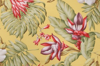 Grey Watkins Key West Hand-Printed Cotton Drapery Fabric in Yellow for Scalamandre