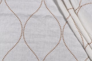 Miranda Embroidered Linen Drapery Fabric in Dune
