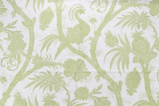 Scalamandre Balinese Peacock Printed Linen Drapery Fabric in Pear