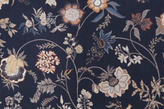 Hathaway Printed Cotton Drapery Fabric in Midnight