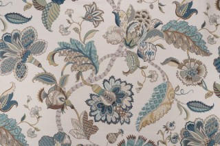 P Kaufmann Floriana Printed Linen Blend Drapery Fabric in Teal 