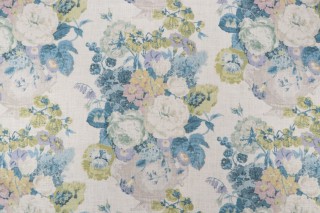 P Kaufmann Beaumont Vase Printed Linen Blend Drapery Fabric in Blue Topaz 