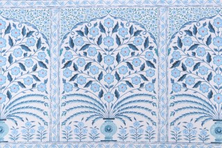 P Kaufmann Mamounia Printed Cotton Drapery Fabric in Porcelain 