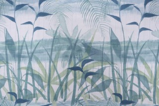 P Kaufmann Mito Pond Printed Cotton Drapery Fabric in Lagoon 