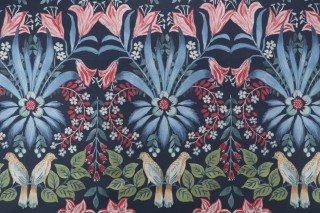 P Kaufmann Lilium Printed Linen Blend Drapery Fabric in Navy 