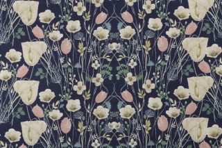 Hamilton Sloane Printed Cotton Drapery Fabric in Navy 